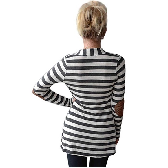 ‘HEIDI’ Striped Elbow Patch Draped Cardigan - Picture 2 of 4